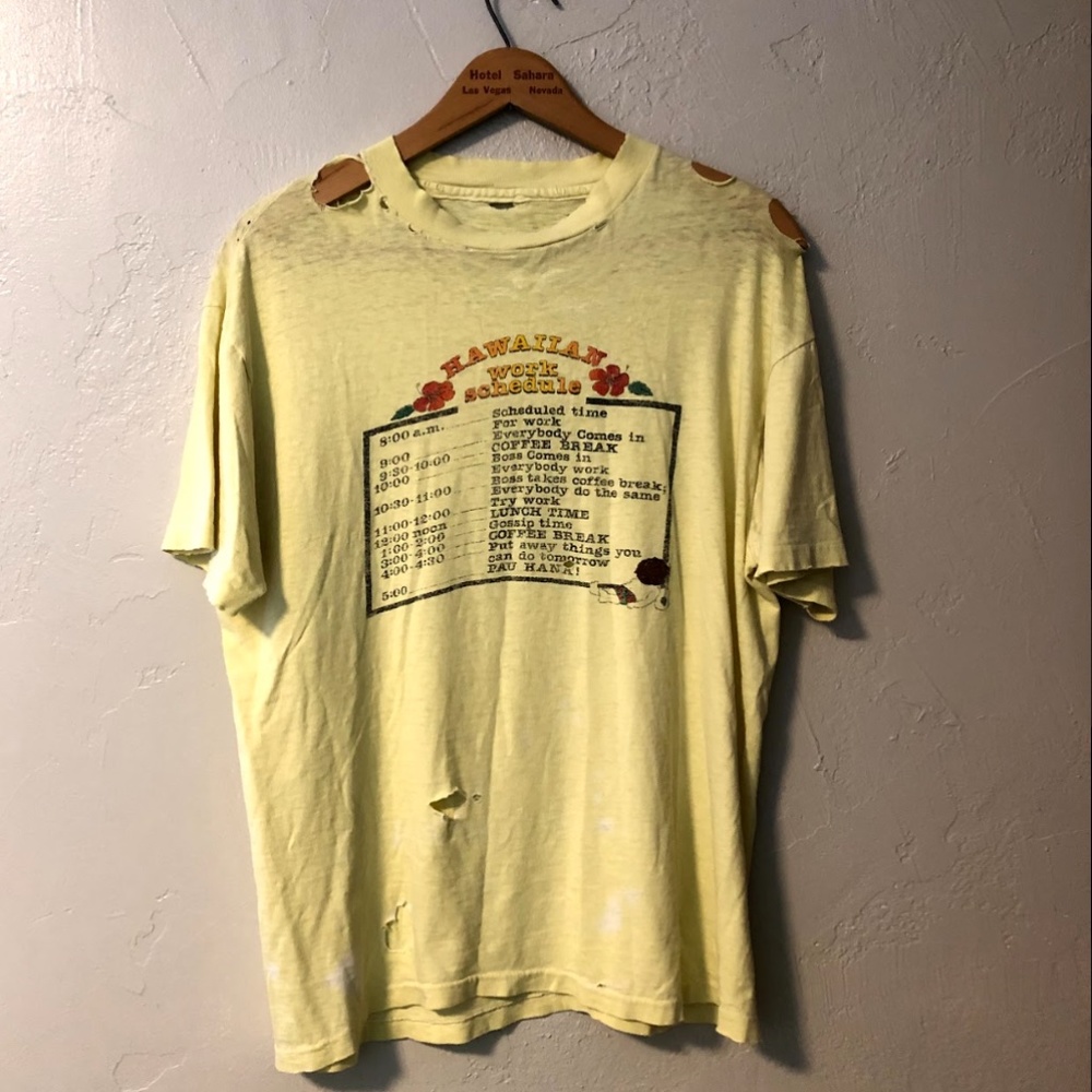 Vintage Distressed Hawaiian Work Schedule T-shirt